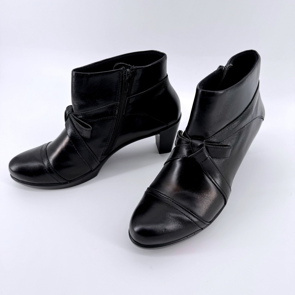 Naot Siren Ankle Boots Women 39 Black Leather Bow Tie Detail Side Zip Block Heel